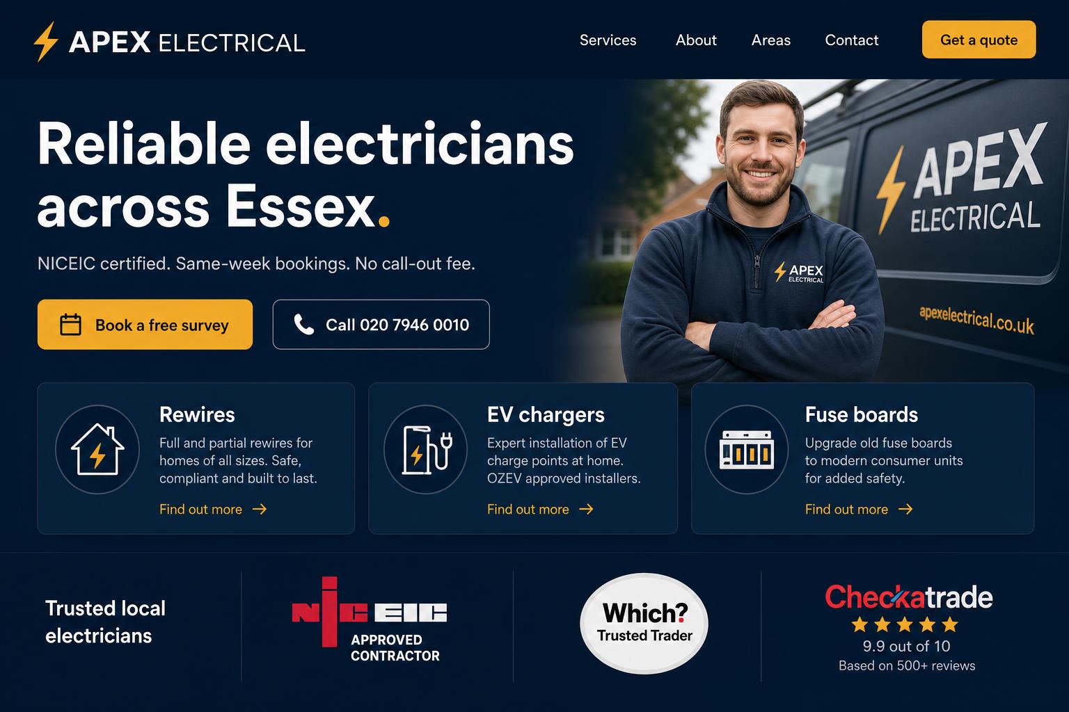 Apex Electrical Services desktop website preview