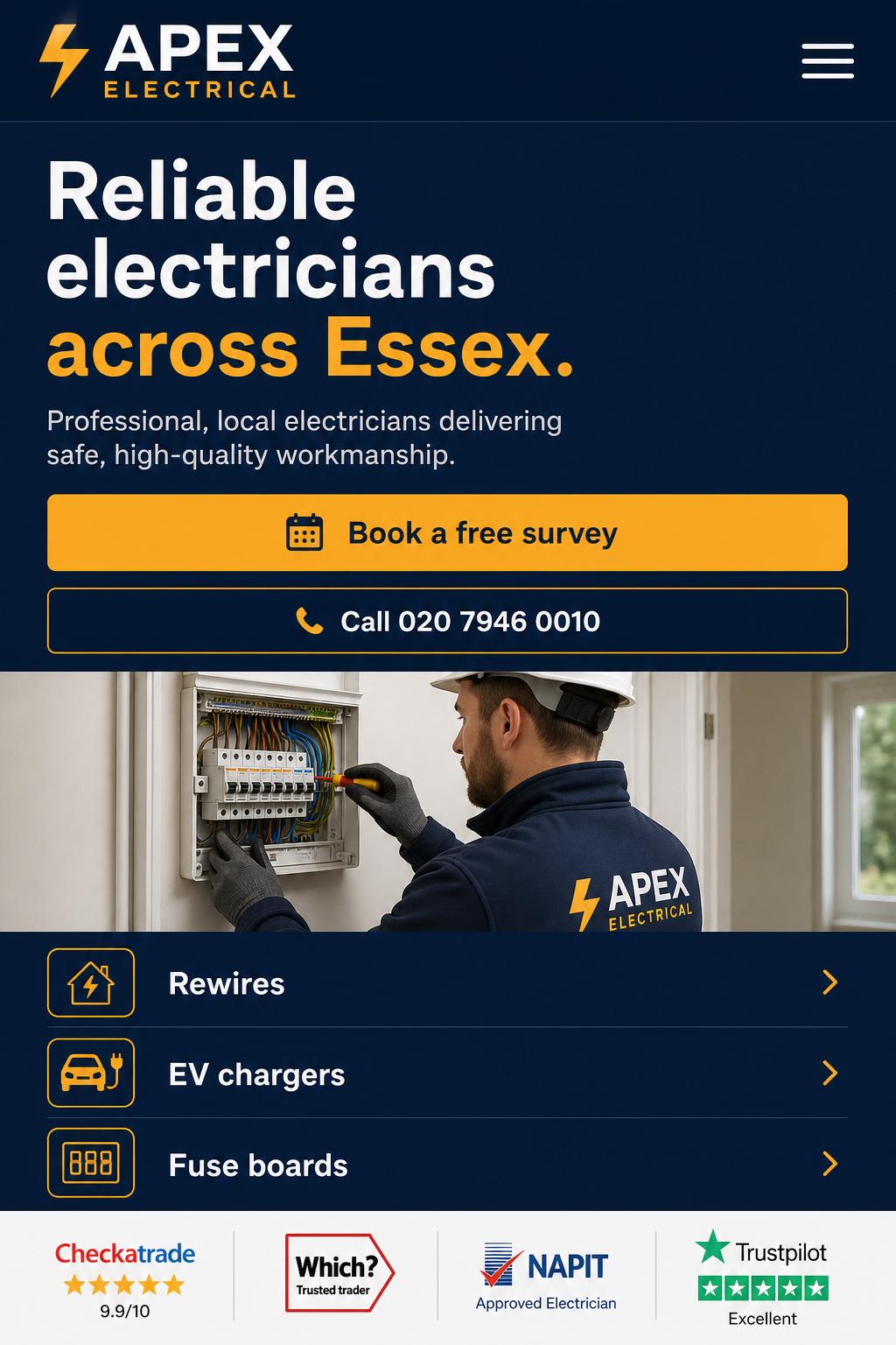 Apex Electrical Services mobile website preview
