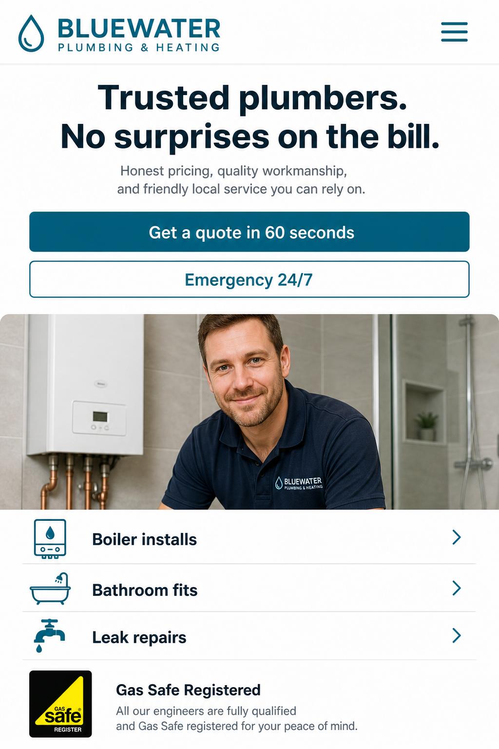 Bluewater Plumbing & Heating mobile website preview