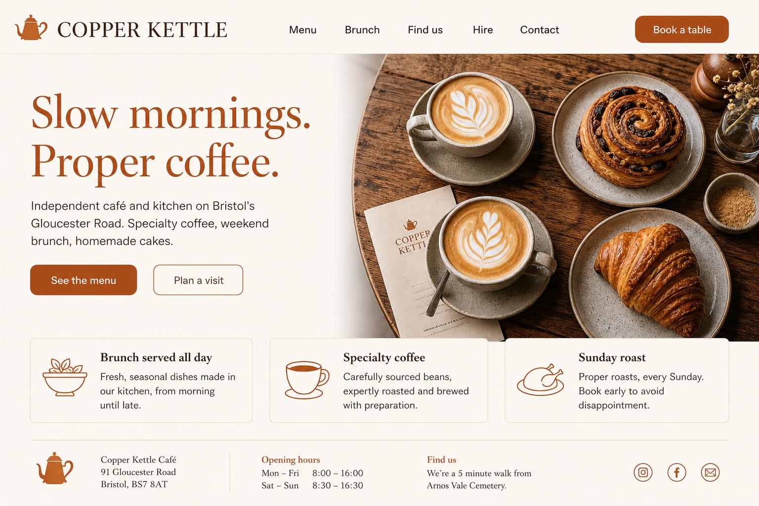 Copper Kettle Café desktop website preview