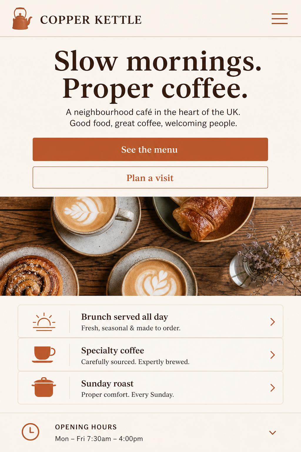 Copper Kettle Café mobile website preview