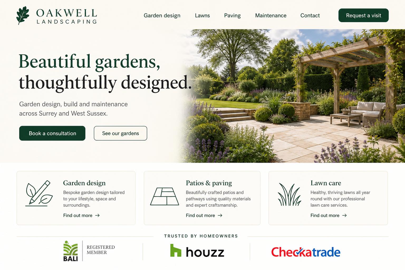 Oakwell Landscaping desktop website preview