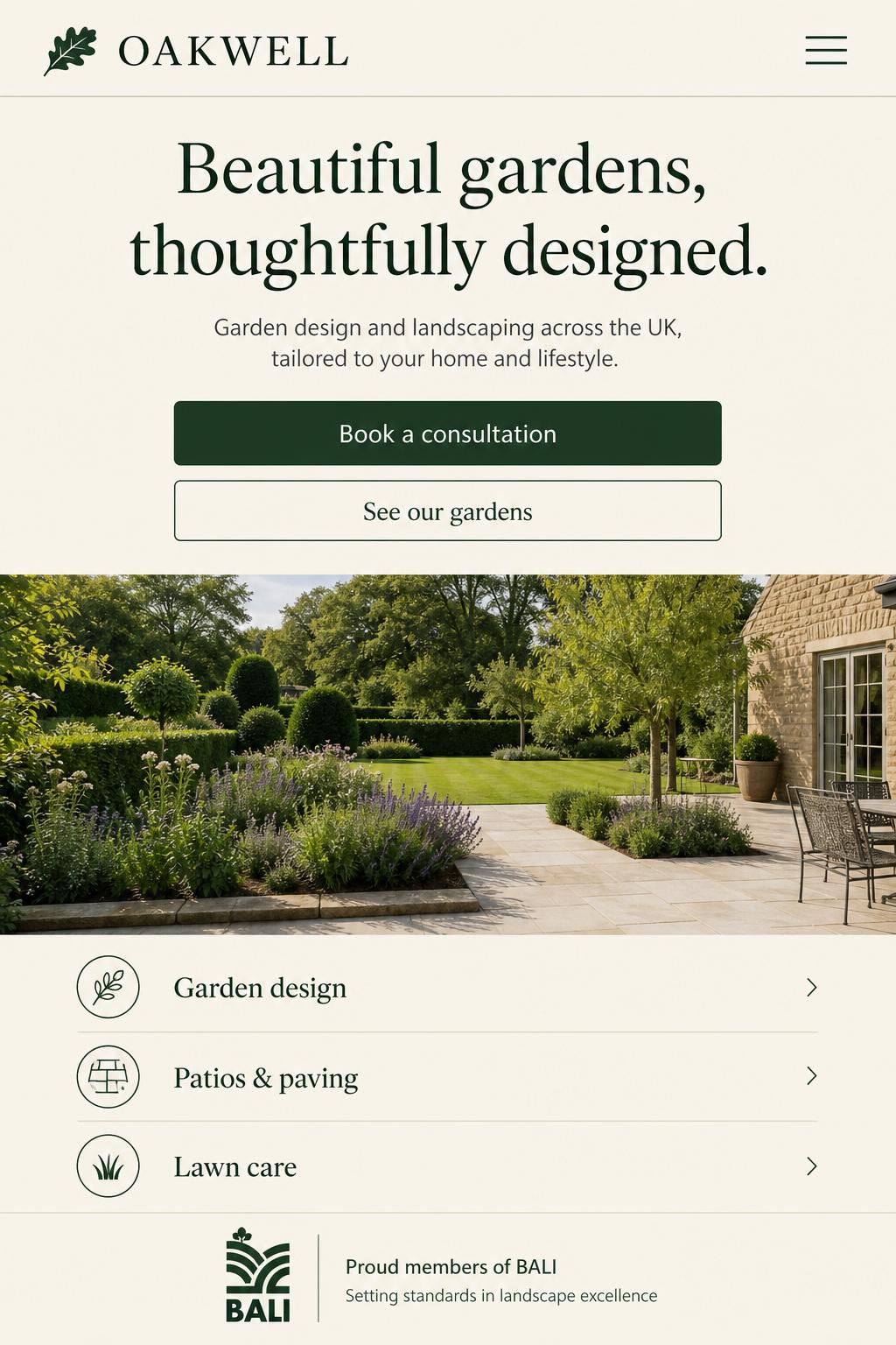 Oakwell Landscaping mobile website preview