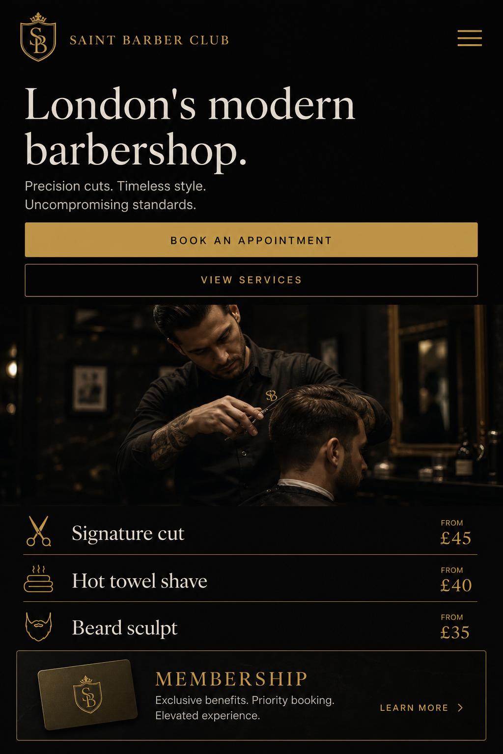 Saint Barber Club mobile website preview